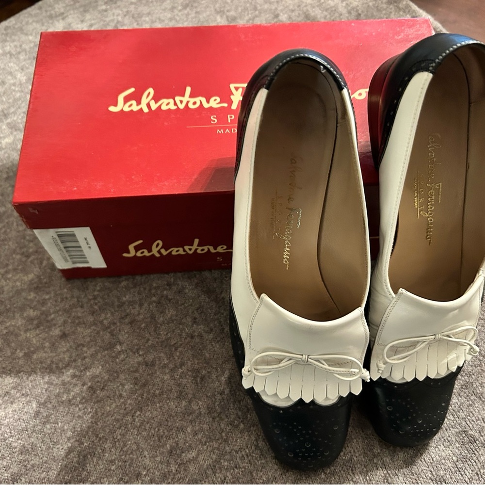 Ferragamo navy/ white sport loafers